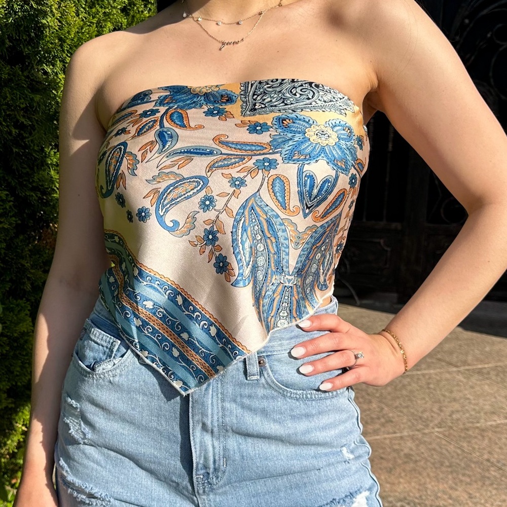 Paisley Print Satin Handkerchief Top